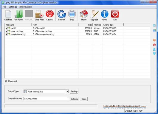 Jpeg Tiff Bmp to FLV Converter 3000