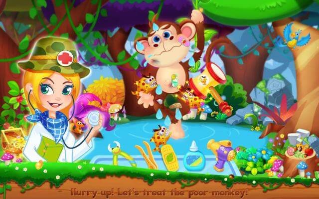 Bé trở thành một bác sĩ thú y, cứu các động vật trong rừng bằng cách tham gia game Jungle Doctor
