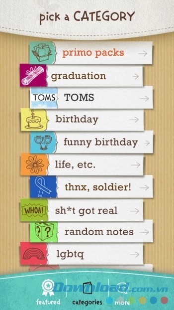 Phân loại thiệp theo các chủ đề khác nhau để dễ dàng tìm kiếm
