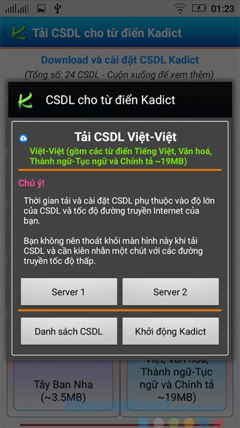 Tải cơ sở dữ liệu từ điển