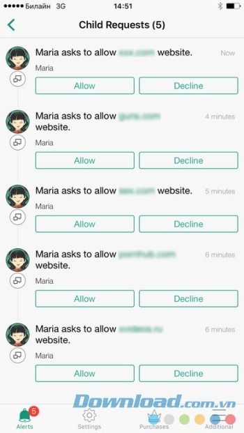Quản lý danh sách website được truy cập và bị chặn