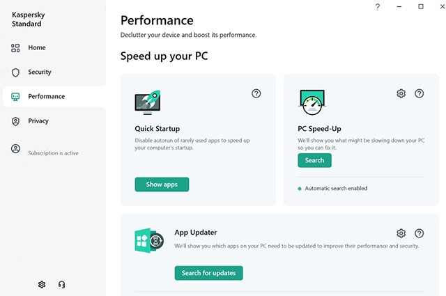 Giao diện phần mềm Kaspersky Standard 2023 đơn giản và trực quan