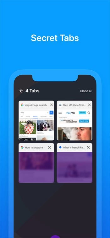 Keepsafe Browser cung cấp các tab bí mật