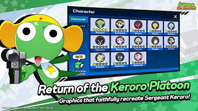Keroro Gun Shooting cho bạn gặp lại các nhân vật từ tác phẩm gốc Keroro (Quân Đoàn Ếch Xanh)