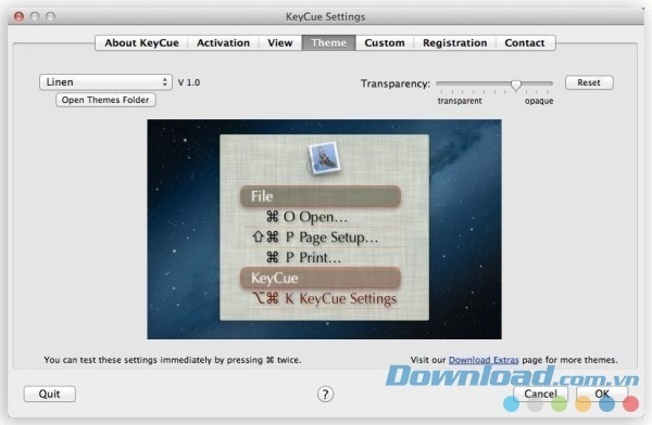 Giao diện cài đặt trực quan và dễ sử dụng của KeyCue cho Mac