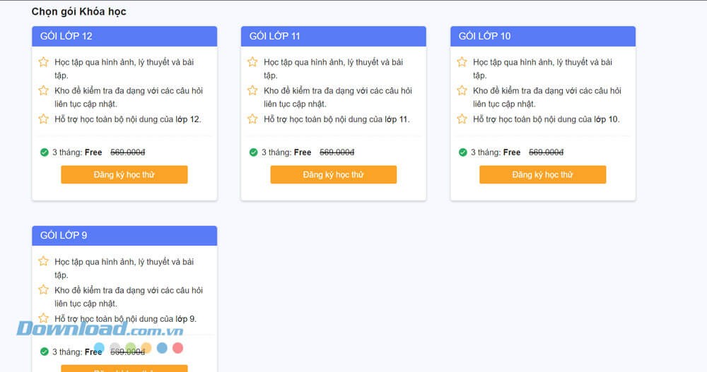 Các gói khóa học trên Khoahoc.vn