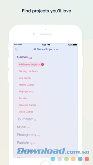 Kickstarter cho iOS là nơi tìm thấy dự án bạn thích