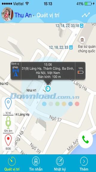 Quét vị trí để định vị vị trí của bé