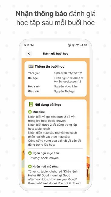 Hỗ trợ, gửi thông báo đánh giá học tập
