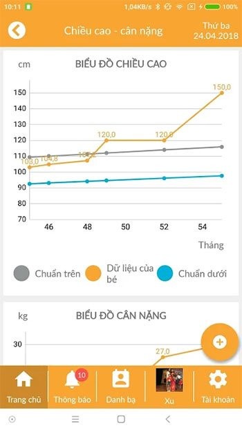 Theo dõi chiều cao của bé trên KidsOnline