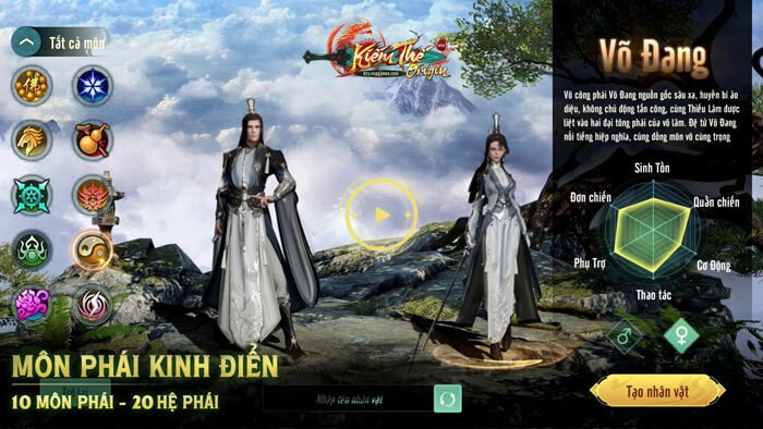 Hệ thống Môn phái kinh điển với 12 môn phái