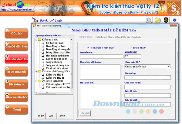 Chỉnh sửa mẫu đề kiểm tra