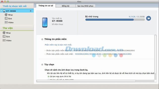 Thông tin về phần mềm Samsung Kies