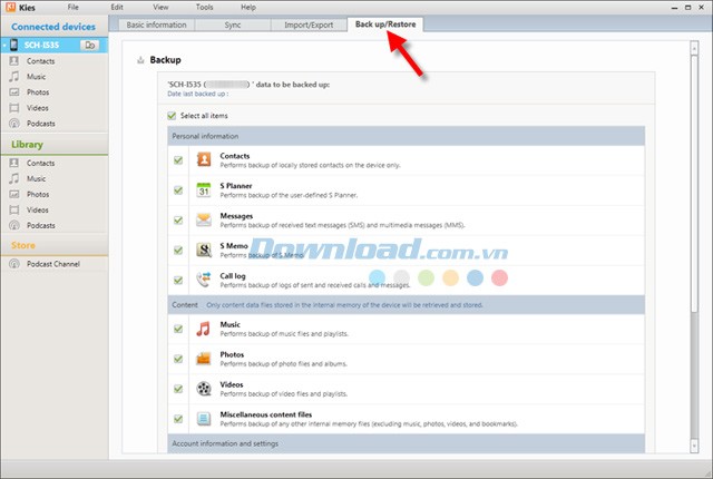 Sao lưu danh bạ nhanh chóng nhờ Samsung Kies