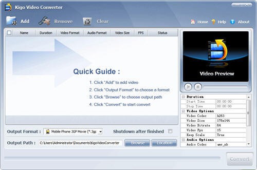 Giao diện Kigo Free Video Converter
