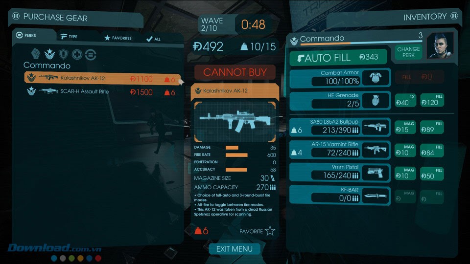 Trang bị vũ khí cho nhân vật