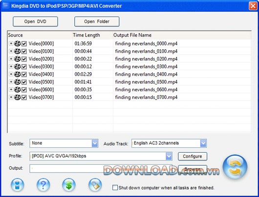 Kingdia DVD to iPod/PSP/3GP/MP4/AVI Converter