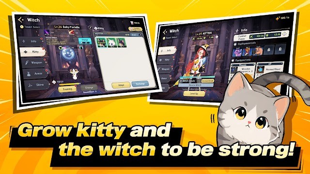 Phát triển mèo và phù thủy của bạn trở nên mạnh mẽ trong game Kitty and Witch