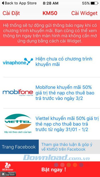 Giao diện chính KM50