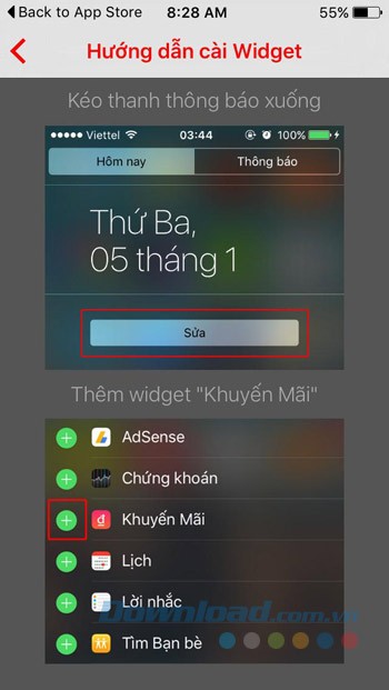 Cài đặt Widget