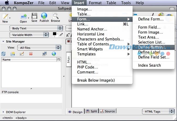 Chèn vào văn bản với KompoZer