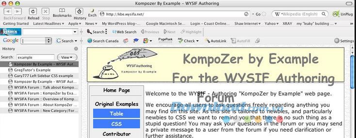 Không gian làm việc của KompoZer