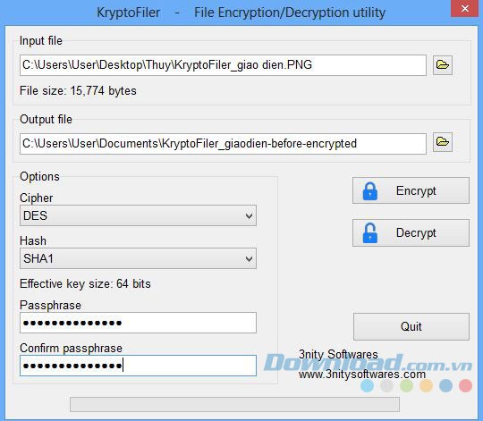 Giao diện phần mềm KryptoFiler