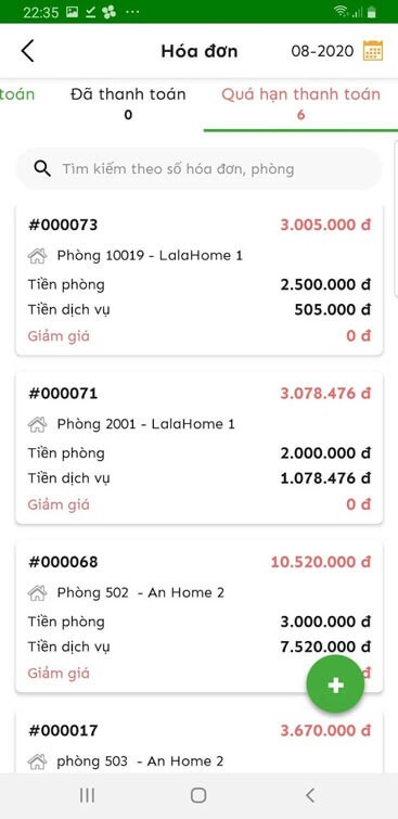 Tạo hóa đơn tiền phòng trên LalaHome