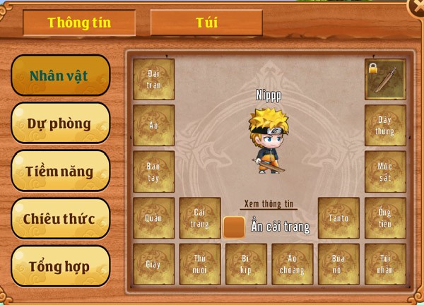 Túi trang bị của nhân vật