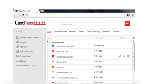 Giao diện web của ứng dụng quản lý mật khẩu LastPass
