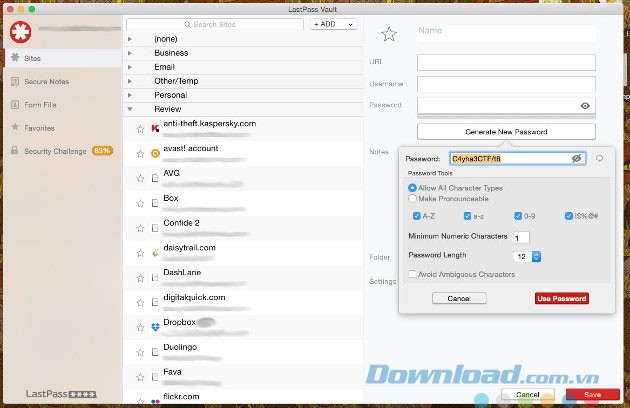 Giao diện Lastpass cho Mac