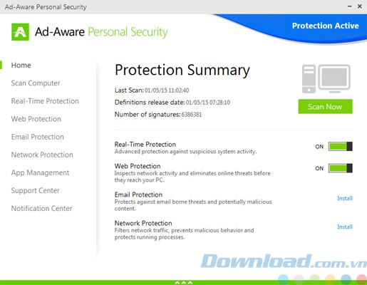 Giao diện của Lavasoft Ad-Aware Personal Security