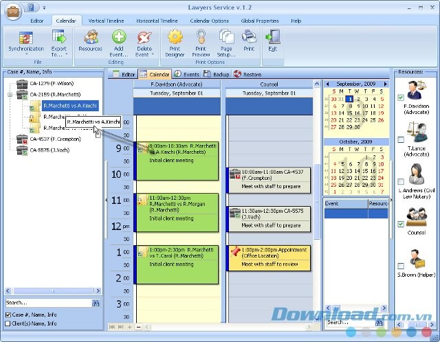 Lawyer-Service với giao diện mục calendar
