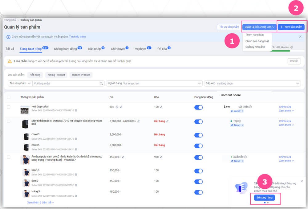 Quản lý sản phẩm trên Lazada Seller Center
