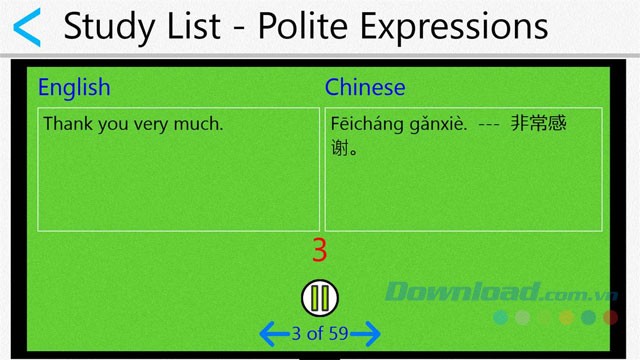 Giao diện app Learn Chinese for Beginners