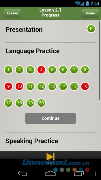 Tính năng Progress của LearnEnglish for Taxi Drivers