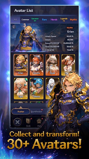 Legend of Avatar cho bạn thu thập và biến đổi hơn 30 nhân vật độc đáo