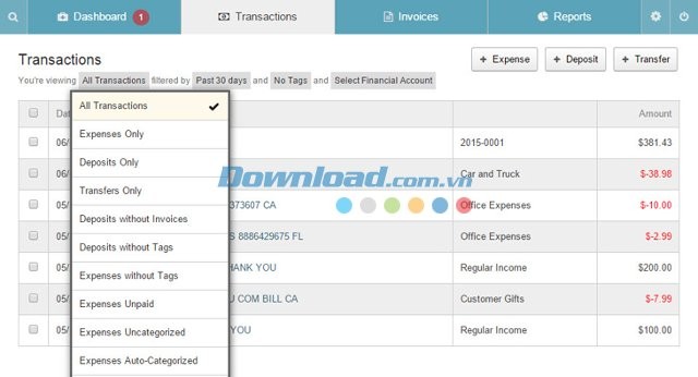 LessAccounting quản lý mọi giao dịch liên quan tới dòng tiền