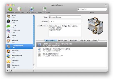 LicenseKeeper for Mac OS X