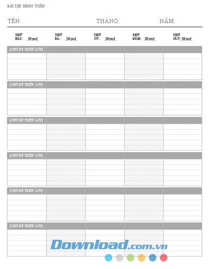 Lịch bài tập hàng tuần