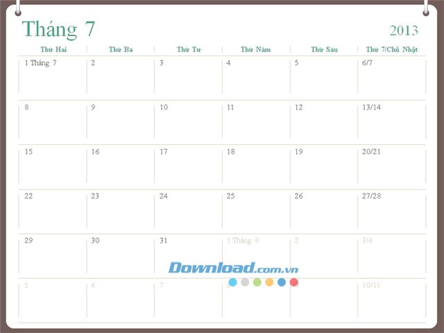 Lịch học 2013-2014 (Tháng 7)