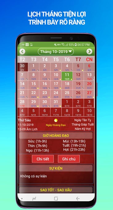 Lịch tháng tiện lợi rõ ràng