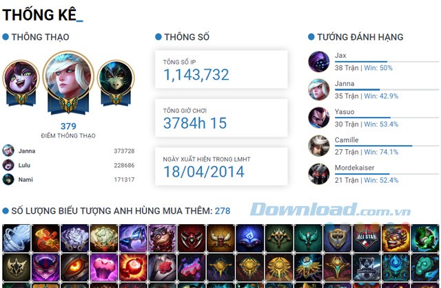 Thống kê thông tin người chơi