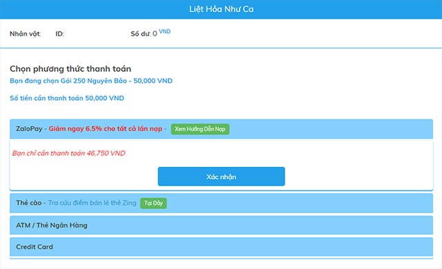 Nạp thẻ qua Zalo Pay