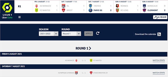 Lịch thi đấu Ligue 1