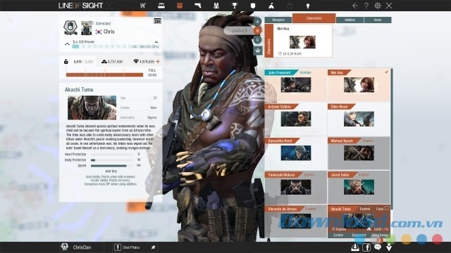 Xem thông tin về nhân vật trong game bắn súng góc nhìn thứ nhất miễn phí Line of Sight cho máy tính