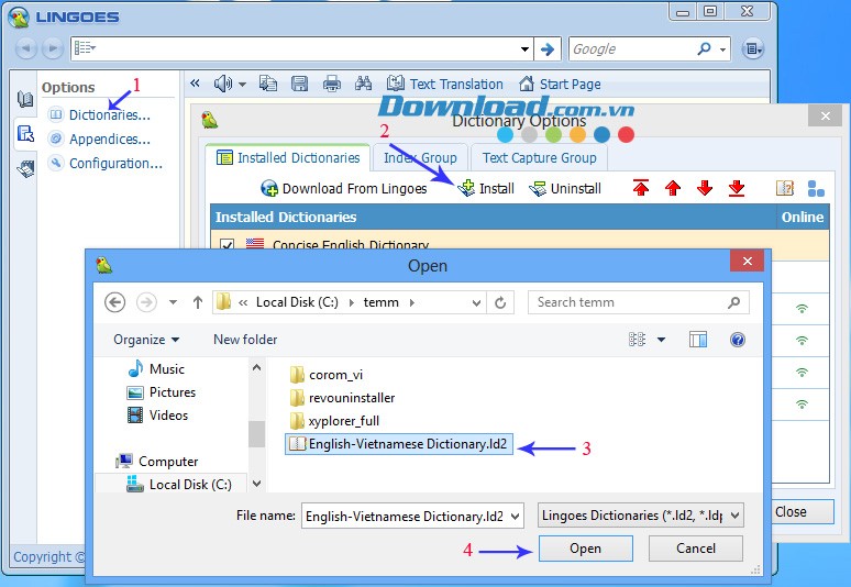 Cài từ điển Anh Việt cho Lingoes