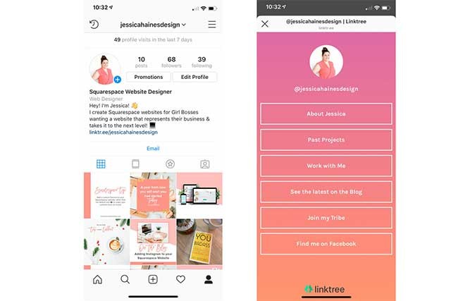 Người dùng nhấp vào liên kết Linktree để đi đến các tài khoản khác của người lập