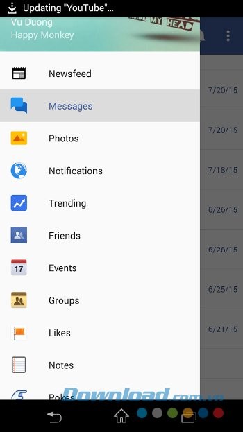Menu ứng dụng Lite Messenger for Facebook