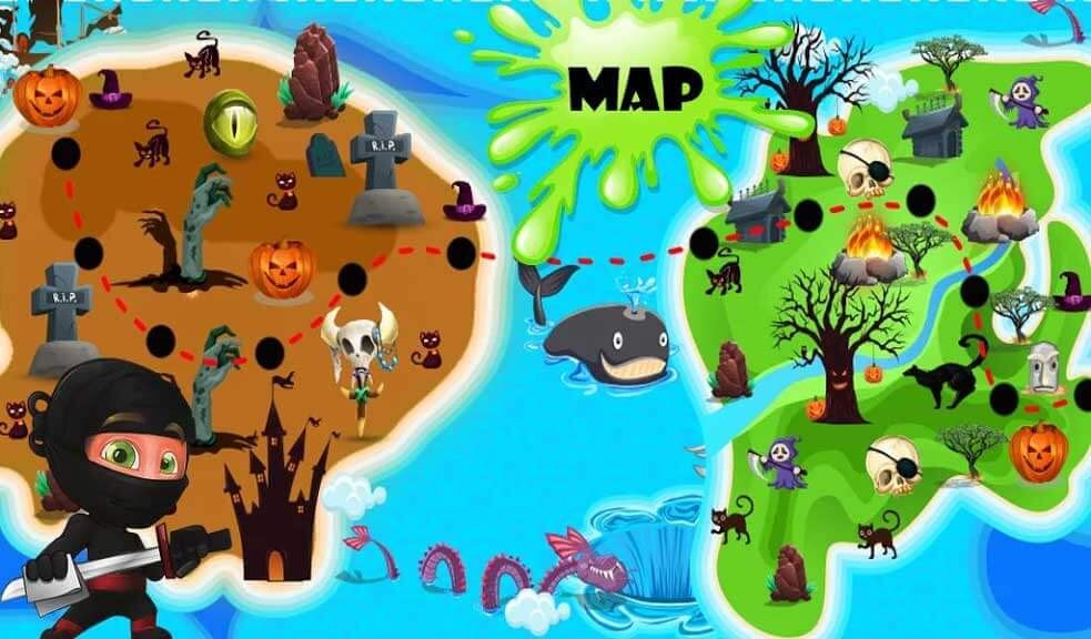 Bản đồ chủ đề Halloween của Little Ninja Run: An Adventure Survival cho Android
